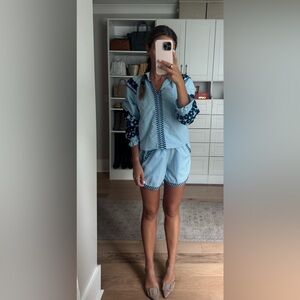 Light Blue Embroidered Two-Piece Lounge Set